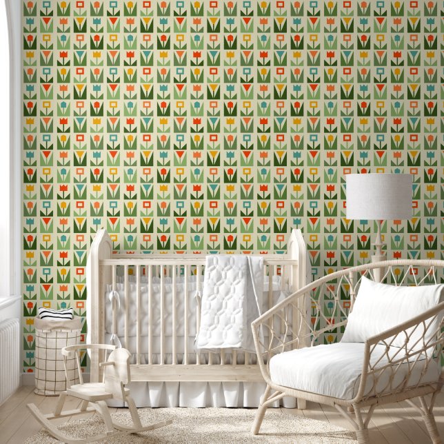 Papier peint Tulipe moderne du milieu du siècle (Enfants)