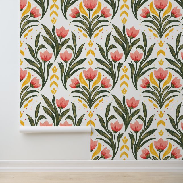 Papier Peint Tulipes roses et verdure (Application)
