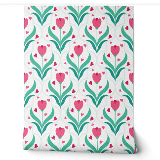 Papier Peint Tulipes roses motif romantique