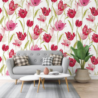 Tulipes Rouges Et Roses Aquarelle Florale Motif