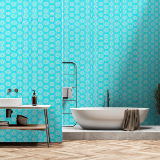 Papier Peint Turquoise, Aqua et Gris Fleurs avec Cyan