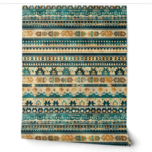 Papier Peint Turquoise Bleu Brown Ornemental Motif rayé