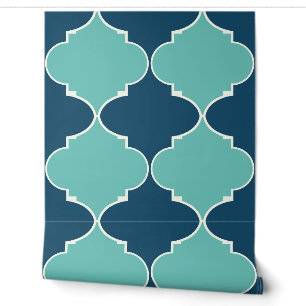 Papier Peint Turquoise et bleu marine marocain motif