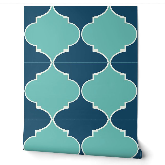 Papier Peint Turquoise et bleu marine marocain motif (Déroulement)