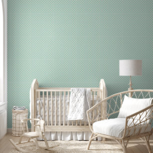 Papier Peint Turquoise neutre avec Pois blancs