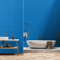Un carré bleu encadré d'une bordure blanche,