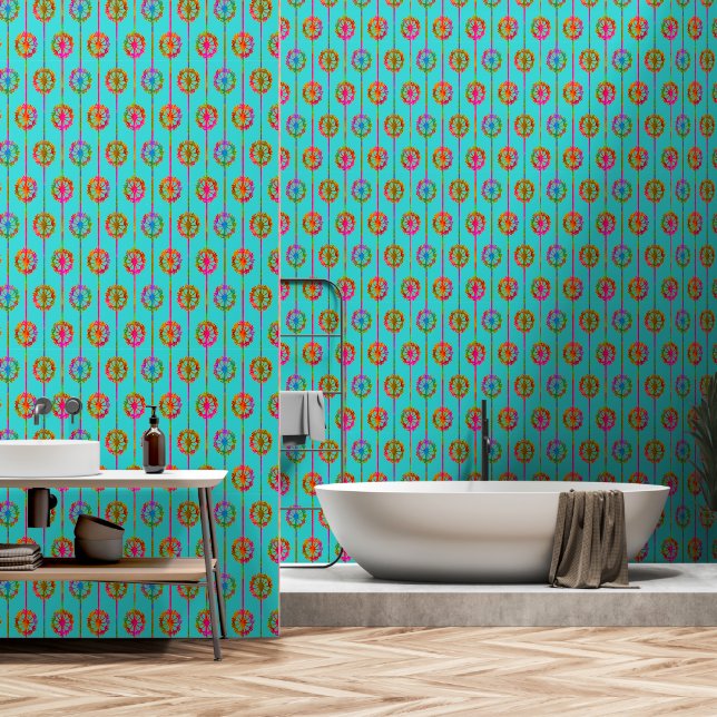 Papier Peint Une élégance cupide en turquoise (Salle de bain)