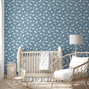 Papier Peint Unicorne blanche sur Blue Baby Nursery