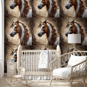 Papier Peint Unicorne Fantastique Marron Et Blanc,
