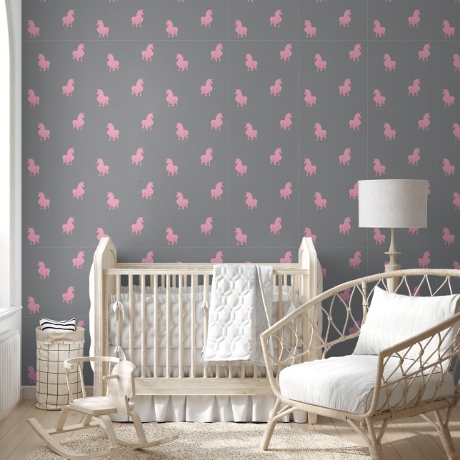 Papier Peint Unicorne rose invisible sur gris (Enfants)