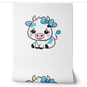 Papier Peint Vache Kawaii adorable avec cerise et bow design