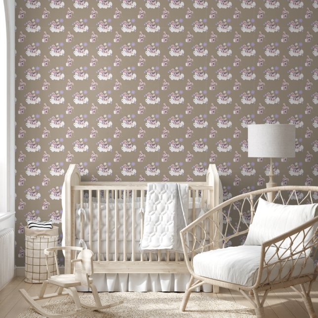 Papier Peint Vaches violet bronze sur les nuages blancs (Enfants)