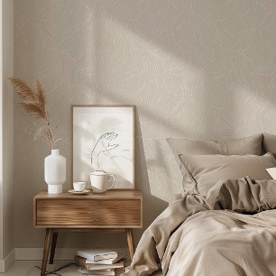 Papier Peint Vagues Abstraites minimalistes beige et blanc