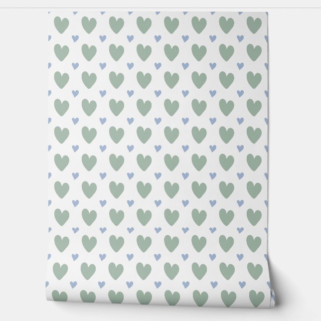 Papier Peint vector seamless pattern hearts in blue and mint (Déroulement)