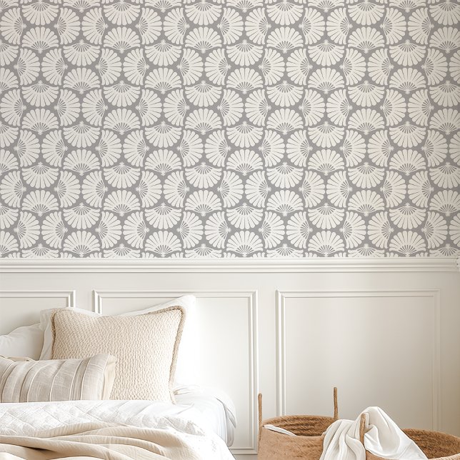 Papier Peint Ventilateur De Palme D'Oignon Gris Et Blanc Modern (Créateur téléchargé)