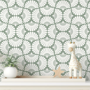 Papier Peint Ventilateur de palme ogee blanc et vert sauge mode