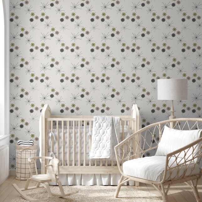 Papier Peint Vert Brown milieu du siècle moderne Cercle et étoi (Enfants)