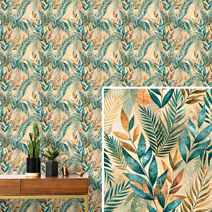 Papier Peint Vert et Brown Feuilles Abstraits Autumn Tones Leaf