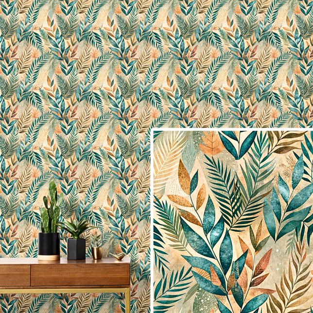 Papier Peint Vert et Brown Feuilles Abstraits Autumn Tones Leaf (Créateur téléchargé)