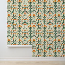Papier peint vert et jaune floral