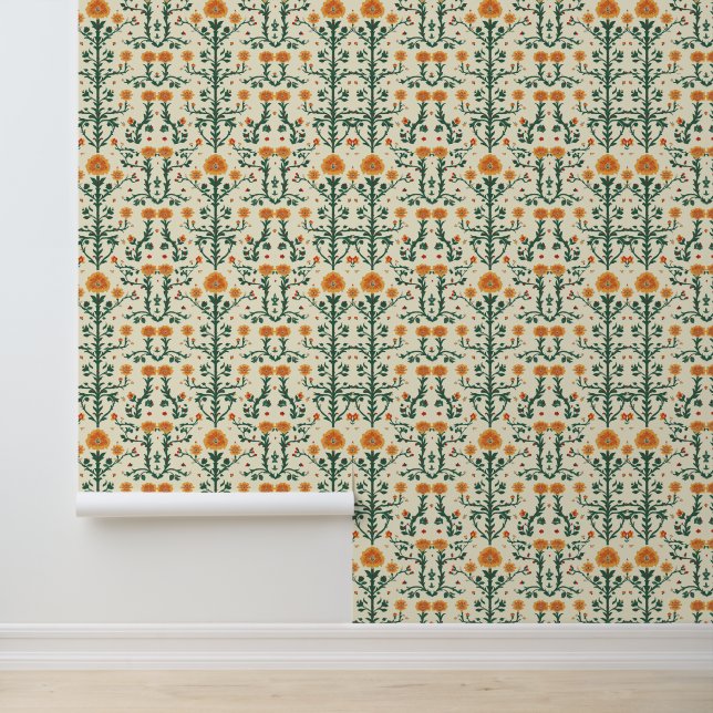 Papier peint vert et jaune floral (Application)