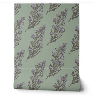 Papier Peint Vert pastel doux & Lavande Botanique Floral