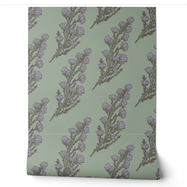 Papier Peint Vert pastel doux & Lavande Botanique Floral (Déroulement)