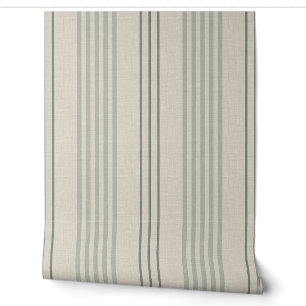 Papier Peint Vert sauge classique motif à rayures ticking