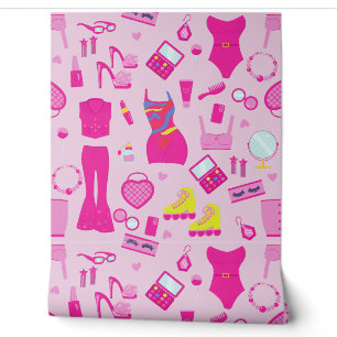 Papier Peint vêtements de poupée de mode vintage 1990 rose