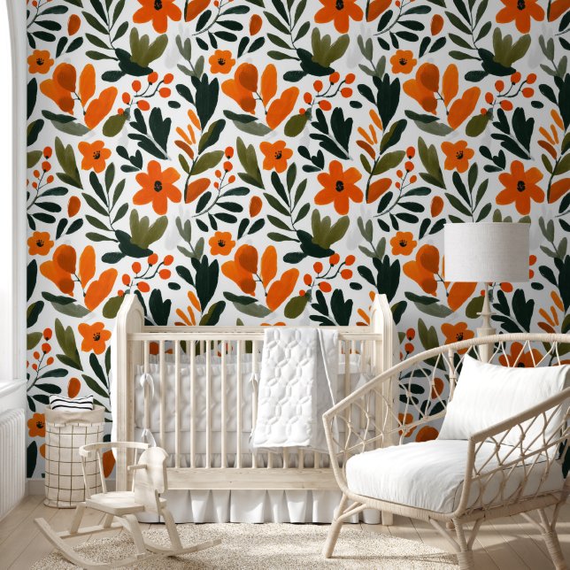 Papier Peint Vibrant Orange Flowers Spring Floral Pattern  (Enfants)