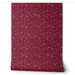 Papier Peint VICTORIA Vin profond et Motif d'or