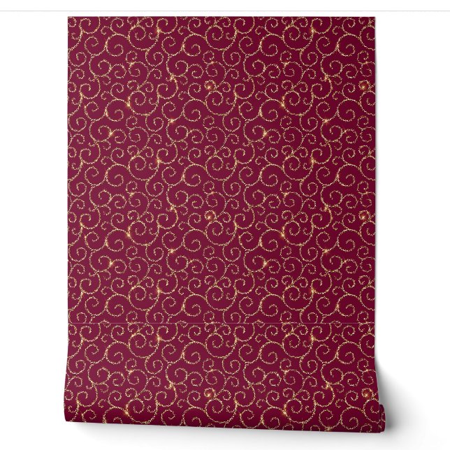 Papier Peint VICTORIA Vin profond et Motif d'or (Déroulement)