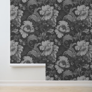 Papier Peint Victorien Vintage Grand Plaine Florale Peony Grays