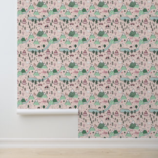 Papier Peint Ville agricole scandinave rose