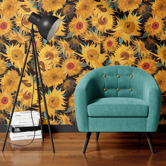 Papier Peint Vincent Van Gogh Sunflowers Black Yellow (Créateur téléchargé)