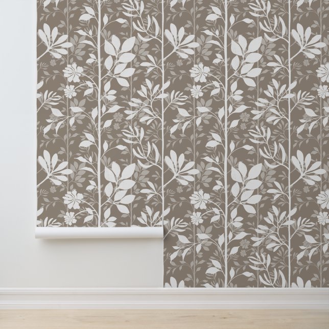 Papier Peint Vines of Quiet Joy XL white botanical silhouette (Application)
