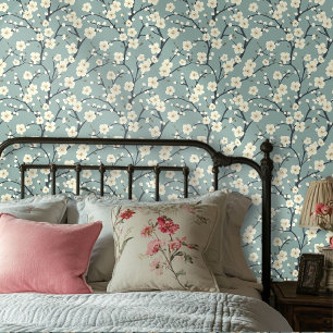 Papier Peint Vintage Blue Floral Design Élégant Fleur de Cerisi