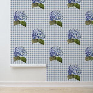 Papier Peint Vintage Botanique Blue Hydrangea Flower En vichy