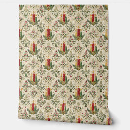 Papier Peint Vintage Christmas Candle Damask Pattern 