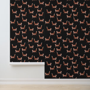 Papier Peint Vintage moderne Red Fox Motif sur noir