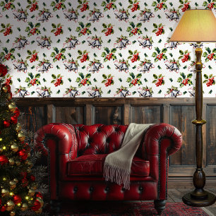 Papier Peint Vintage Noël Vacances Cloches d'argent et Holly