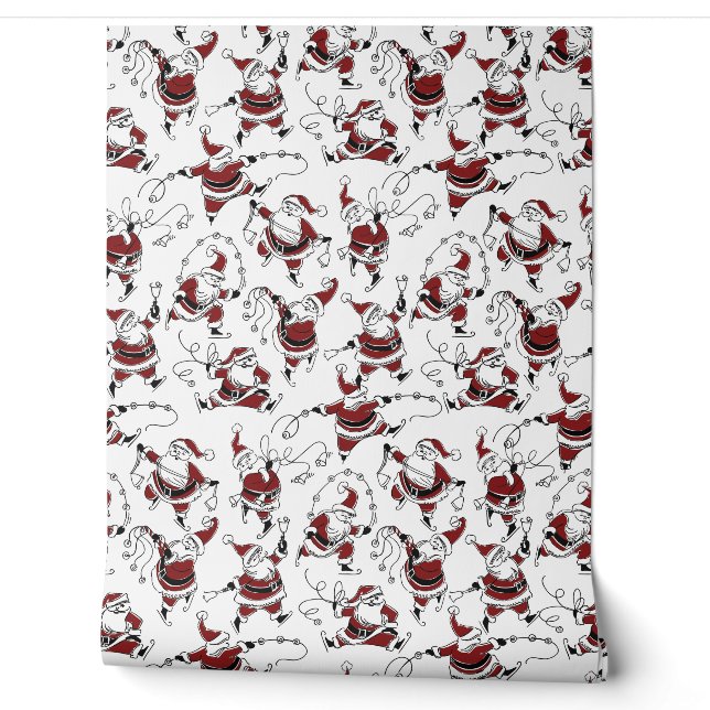 Papier Peint Vintage Skating Santa Wallpaper (Déroulement)