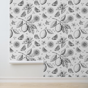 Papier Peint Vintage Tropical Fruit Lemon Floral