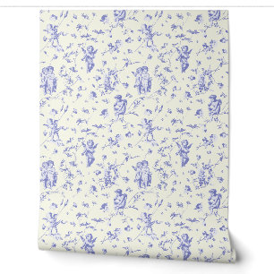 Papier Peint Vintages Anges cupides Floral Baby Toile Bleu