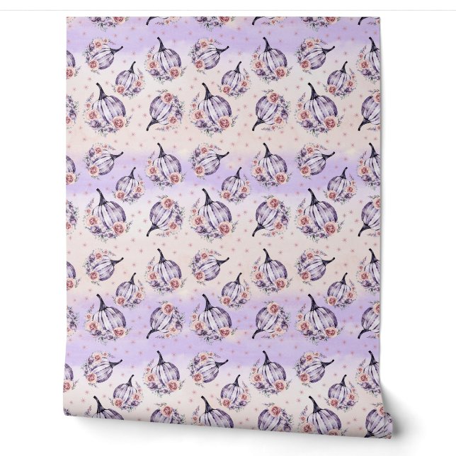 Papier Peint Violet citrouille mignon chute florale rose violet (Déroulement)