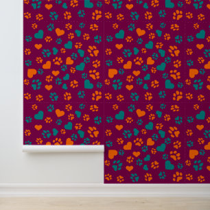 Papier peint violet & Empreintes de pattes Motif o