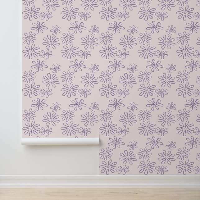 Papier Peint Violet moderne sur Doodle de Fleurs Rouges (Application)