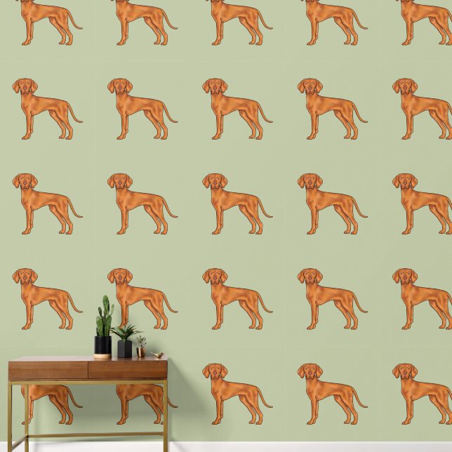 Papier Peint Vizsla Hongroise mignonne Pointeur de dessin vert  (Couloir)