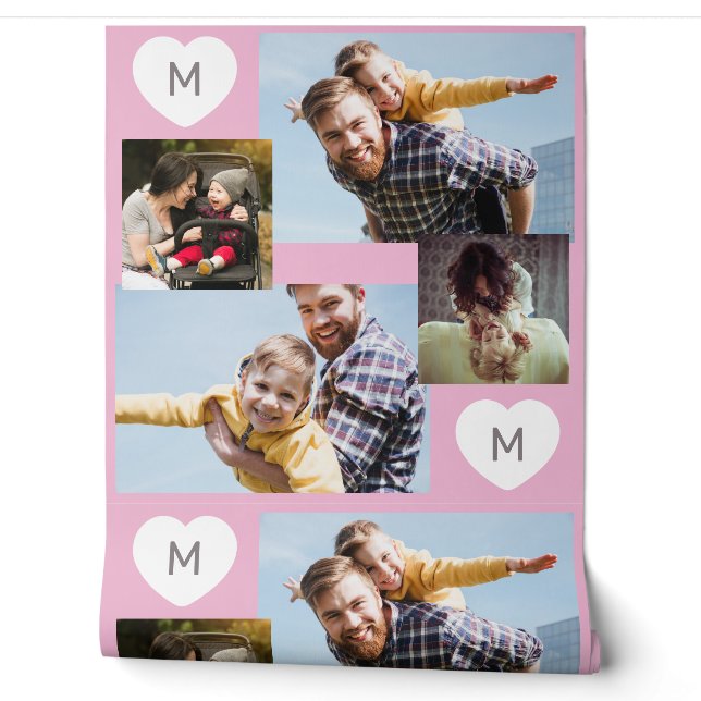 Papier Peint VOS 4 photos, monogramme et couleur désirée (Déroulement)