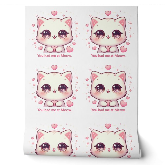 Papier Peint Vous m'aviez chez Meow Kawaii Cat Cute Pastel Home (Déroulement)